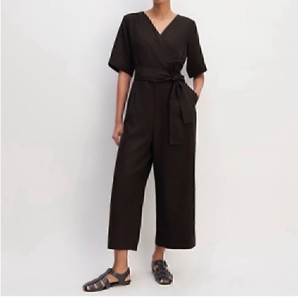 NEW Everlane The Linen Cross‎ Front Jumpsuit Black Size 0 Sustainable
